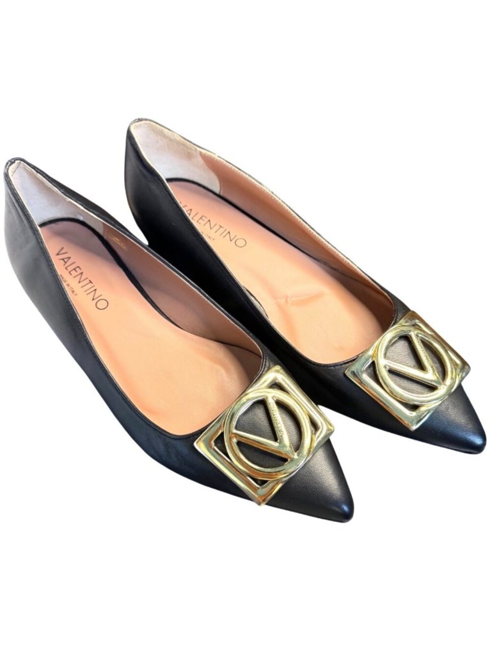 Valentino by Mario Valentino Flora Logo Buckle Pointed Toe Flats New Size 10